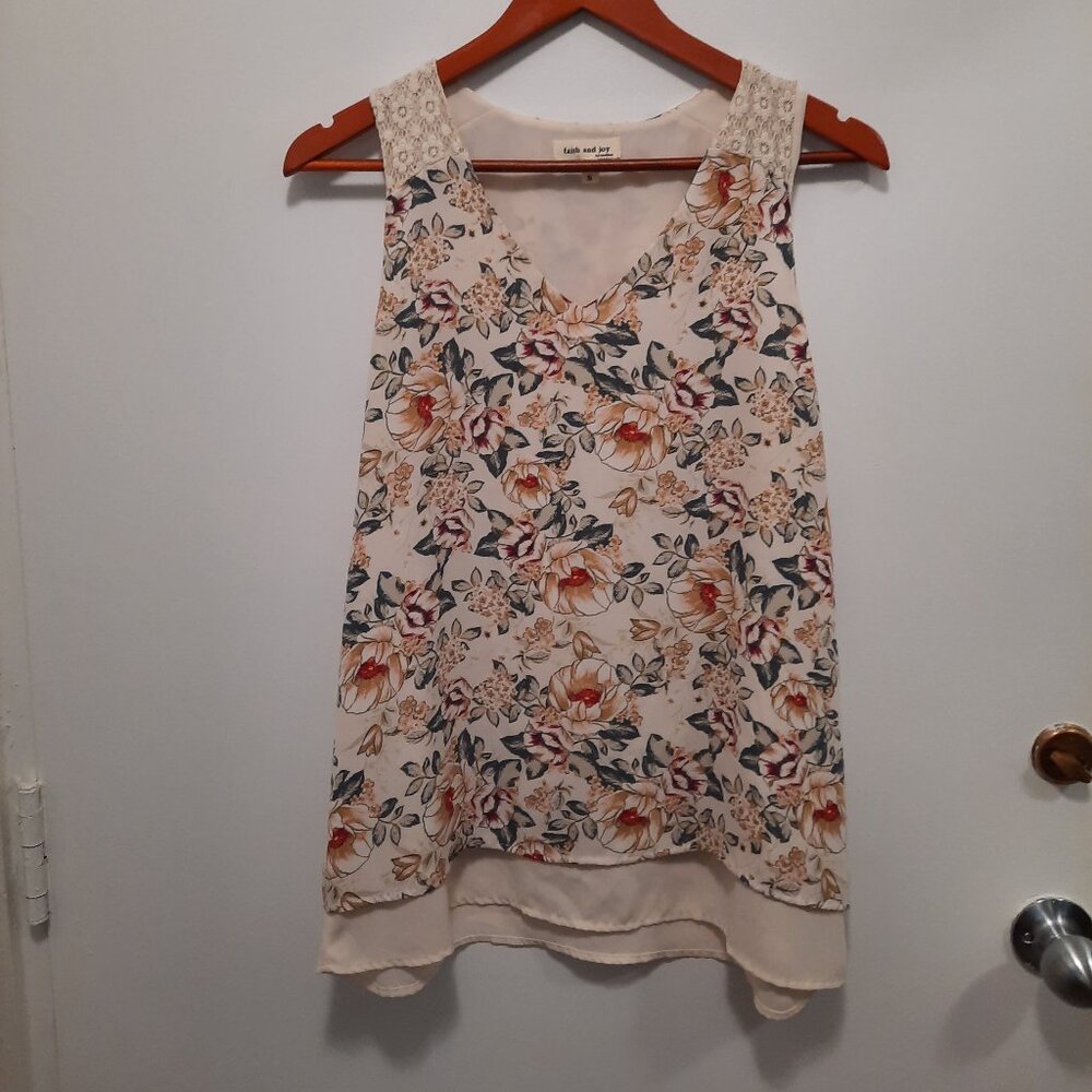 Faith and Joy Cream Floral Top, Size S